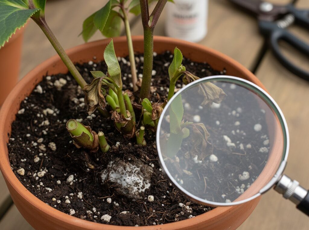 新芽が枯れる症状は根腐れや病気の可能性